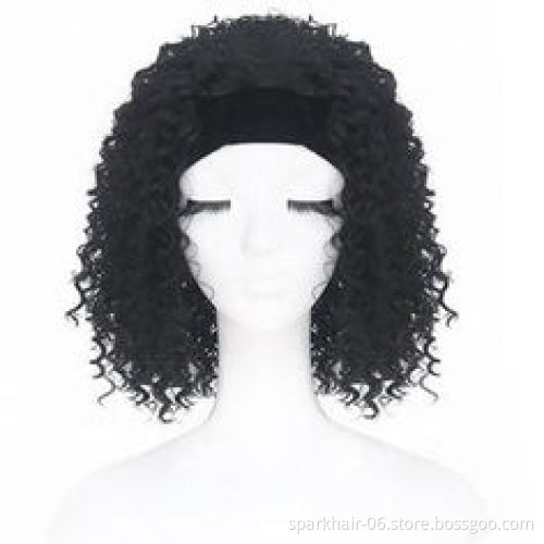 Wholesale Head Band Wigs Half Straight Kinky Curly Bob Virgin Brazilian Human Hair Headband Wig For Black Women With Attached